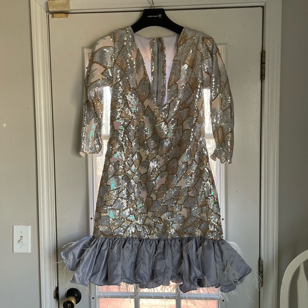 Silver and Gold Sequin Dress with Ruffle Hem - Picture 5 of 16